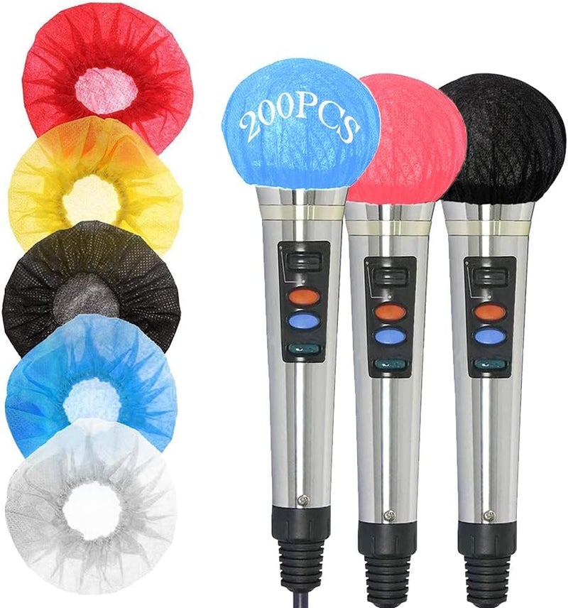 Barafat 200 Pcs Disposable Microphone Cover, Non-Woven Handheld Microphone Windscreen with Elastic Band, Clean and No-Odor Mic Covers for KTV, Interview, Recording Studio, Performance, Speech (Color) - Image 1